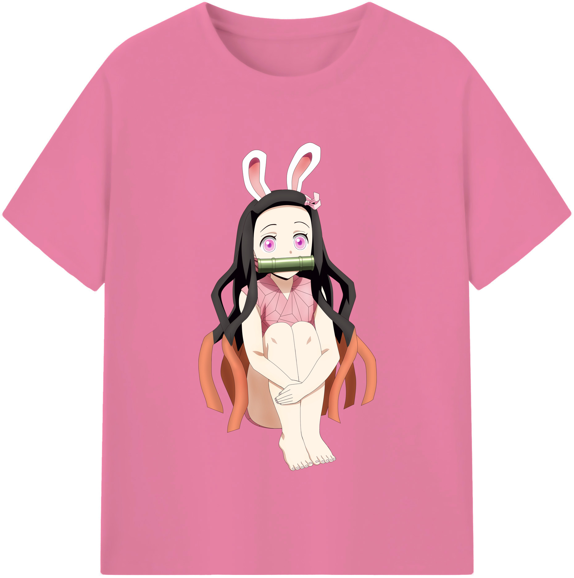 （画像用） 鬼滅の刃（きめつのやいば）竈門 禰󠄀豆子／かまど ねずこ Kamado Nezuko 綿100％半袖Tシャツ（フロントプリント）